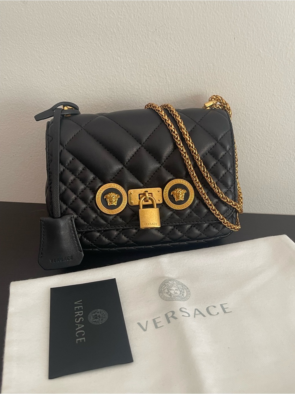Versace Icon Medusa Black Quilted Leather Chain Bag